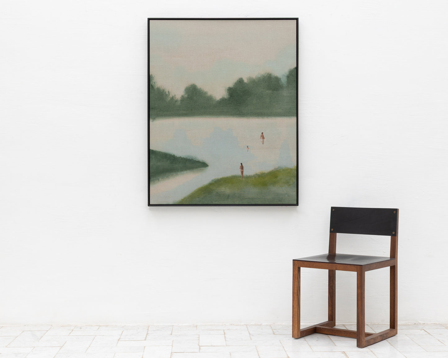 ACRYLIC ON LINEN PAINTING - DISTANT BATHERS #86 - 37" W X 46" H