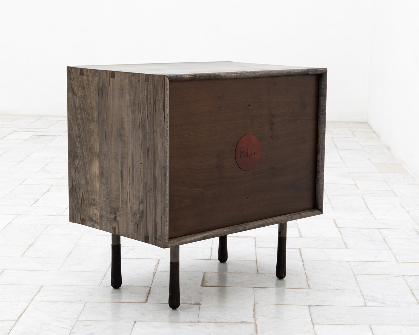 CAYESS SIDE TABLE - 25" L, OXIDIZED MAPLE EXTERIOR AND FACES, OSAGE ORANGE PULLS