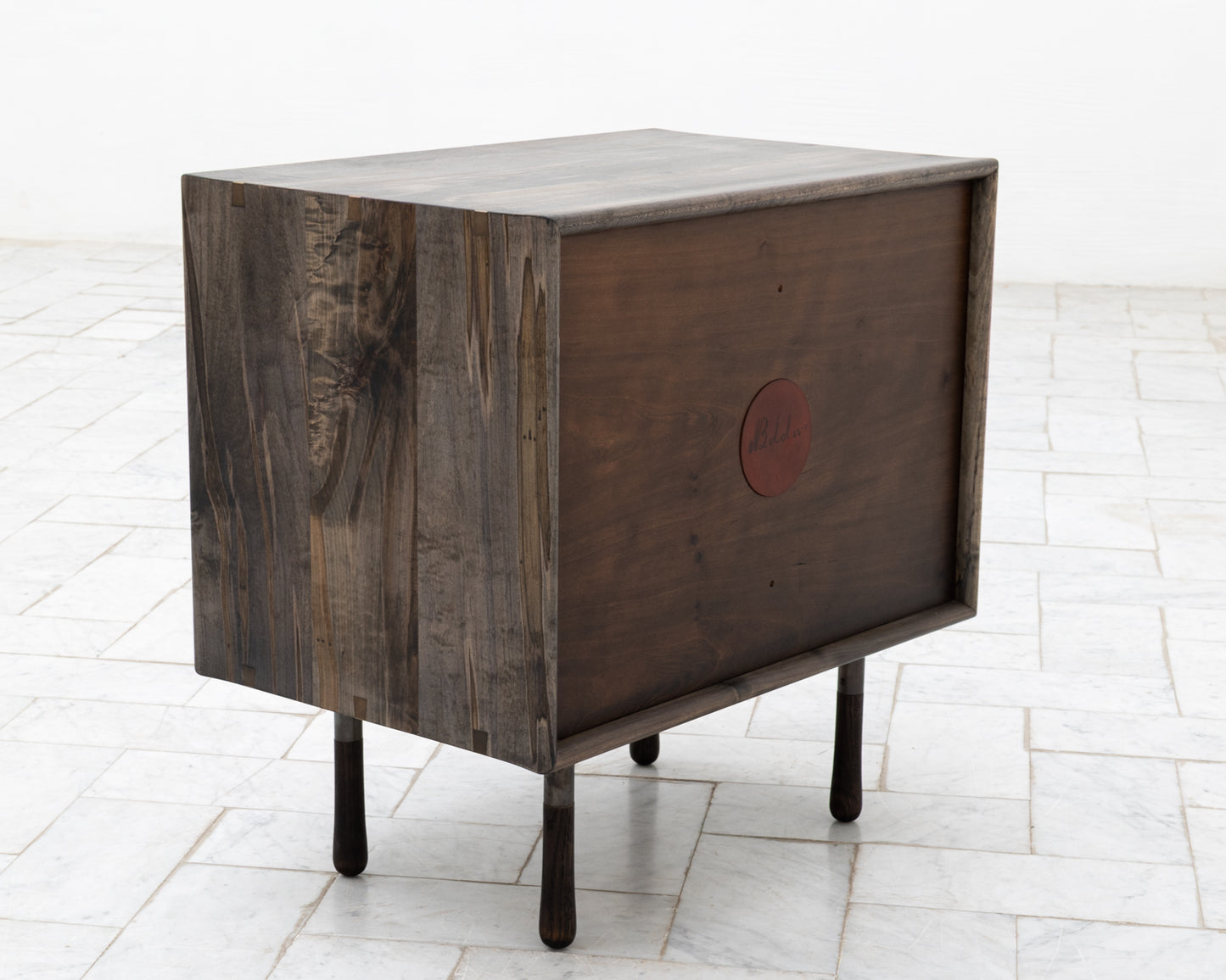 CAYESS SIDE TABLE - 25" L, OXIDIZED MAPLE EXTERIOR AND FACES, OSAGE ORANGE PULLS