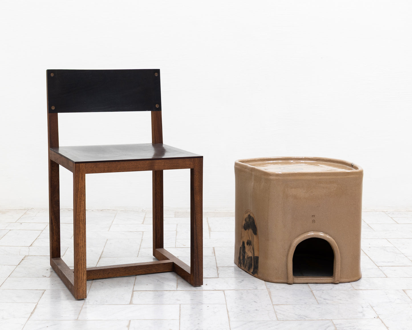 SUPER SPECIAL DALE BLONE SIDE TABLE - 16" H, HAND-PAINTED CERAMIC