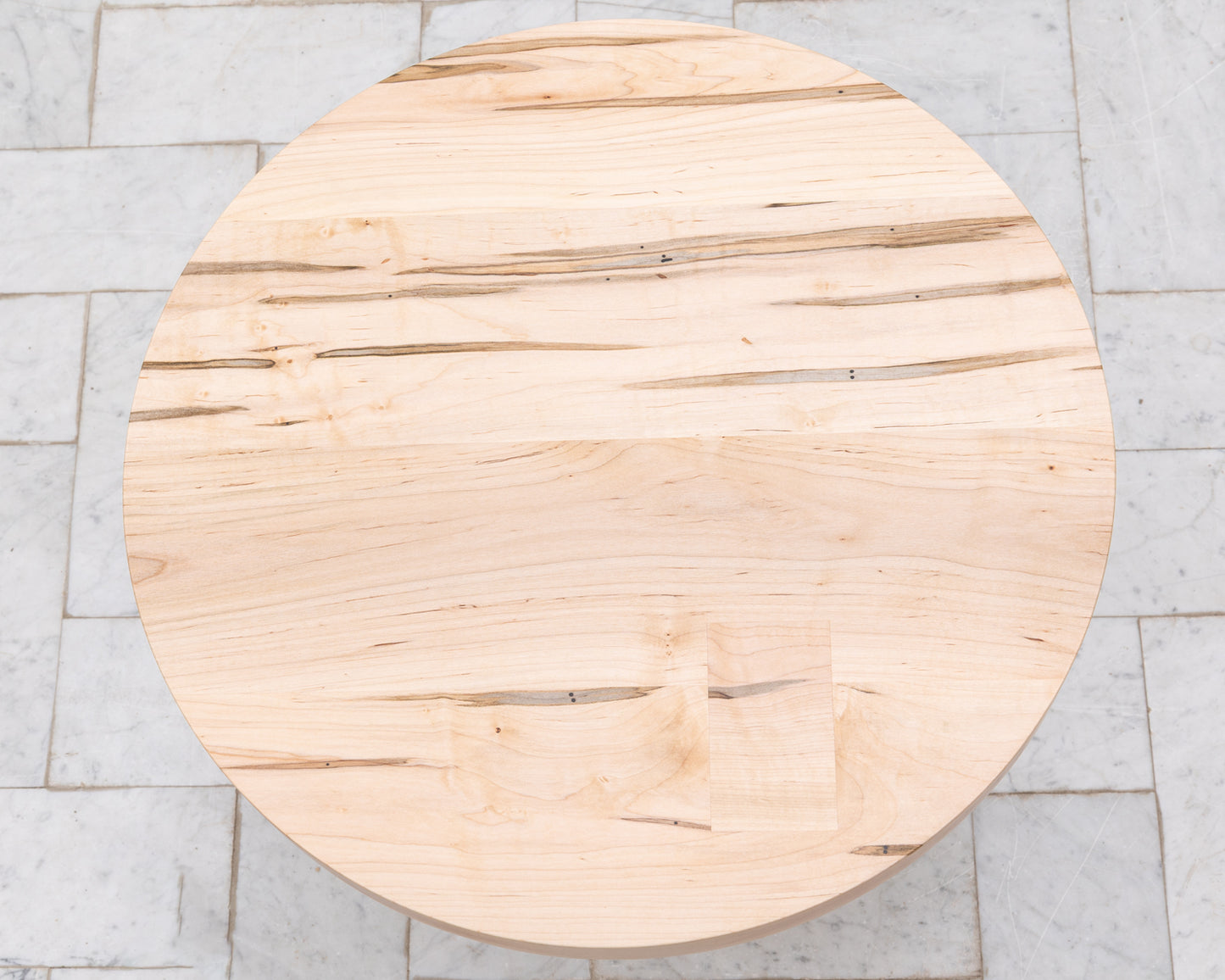 LOTCH SIDE TABLE - 23" DIAMETER NATURAL MAPLE TOP, HAND-PAINTED CERAMIC BASE