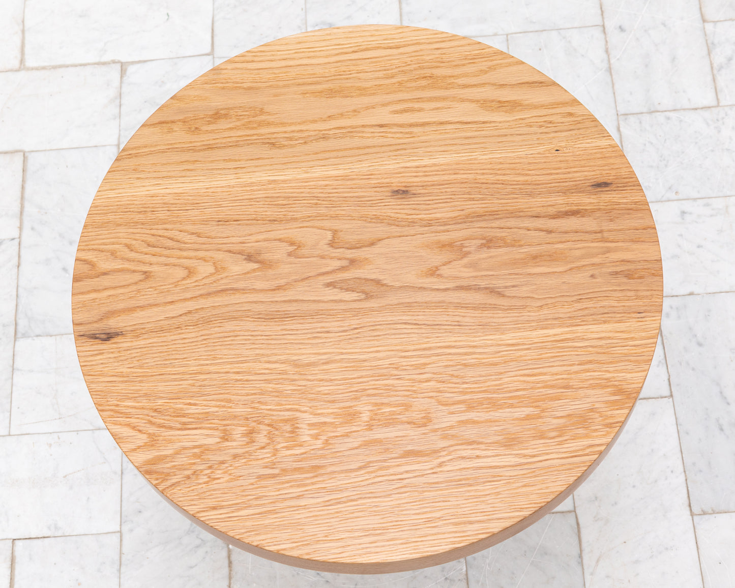LOTCH SIDE TABLE - 23" DIAMETER NATURAL OAK TOP, HAND-PAINTED CERAMIC BASE