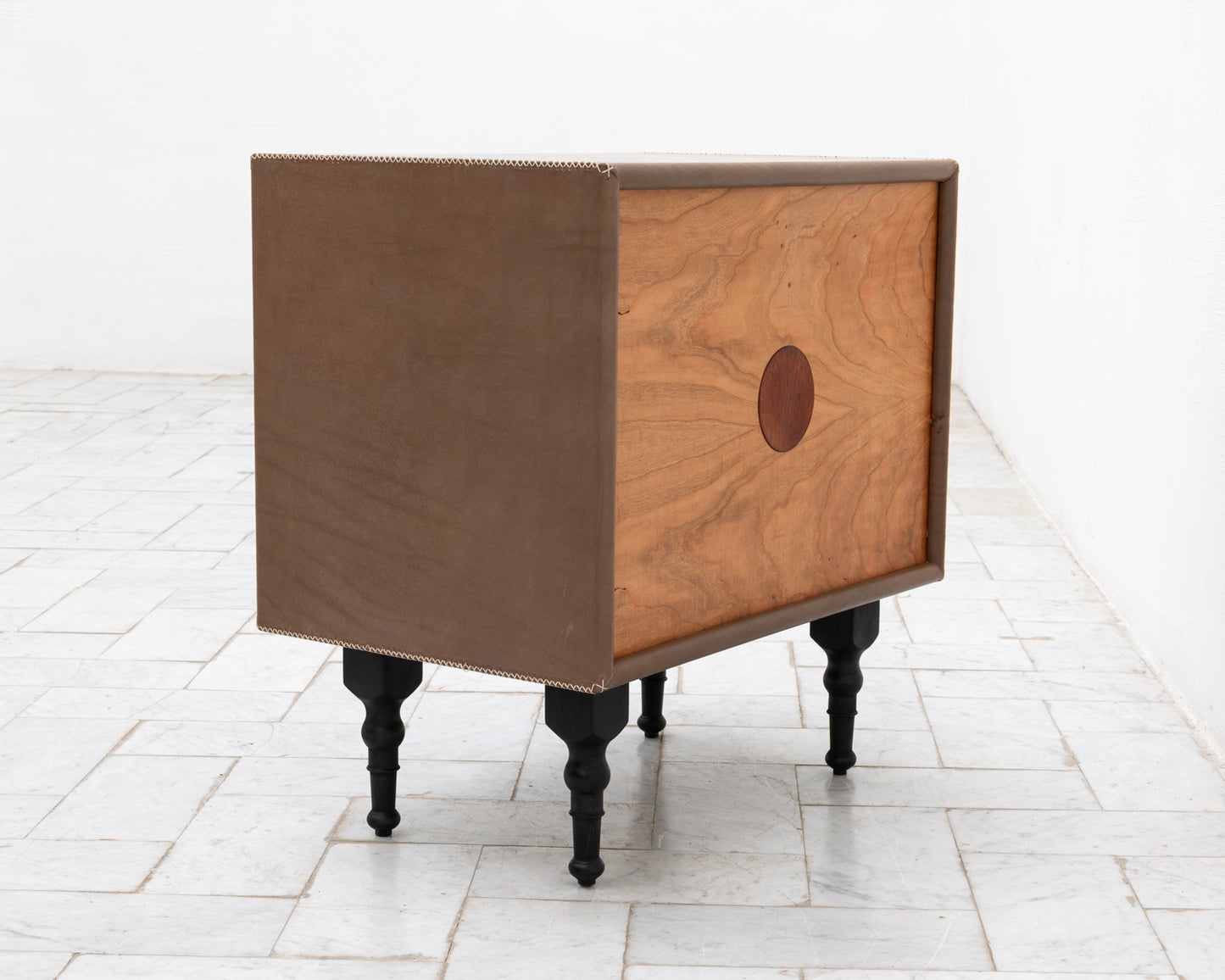 CAPTAIN'S SIDE TABLE - 25" L, BEAR LEATHER, BLACKENED BRONZE HARDWARE