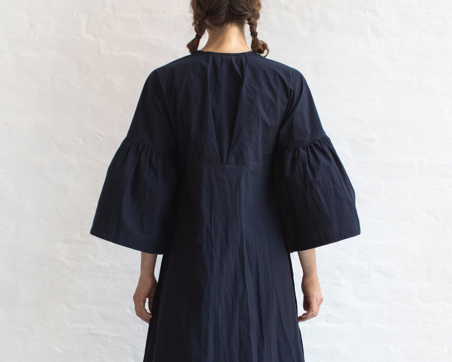 FULL BUTTON BELL SLEEVE DRESS IN NAVY