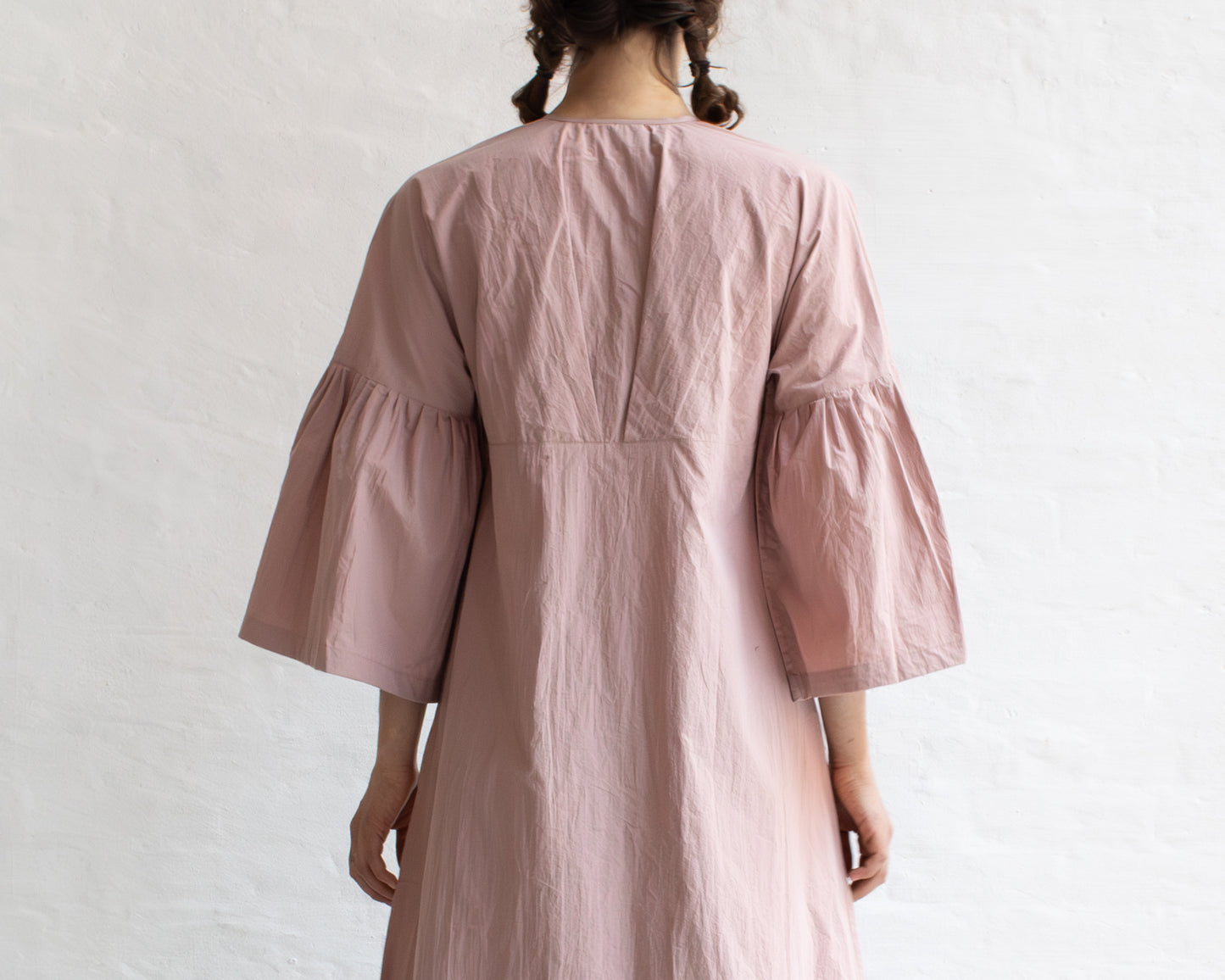 FULL BUTTON BELL SLEEVE DRESS IN PINK