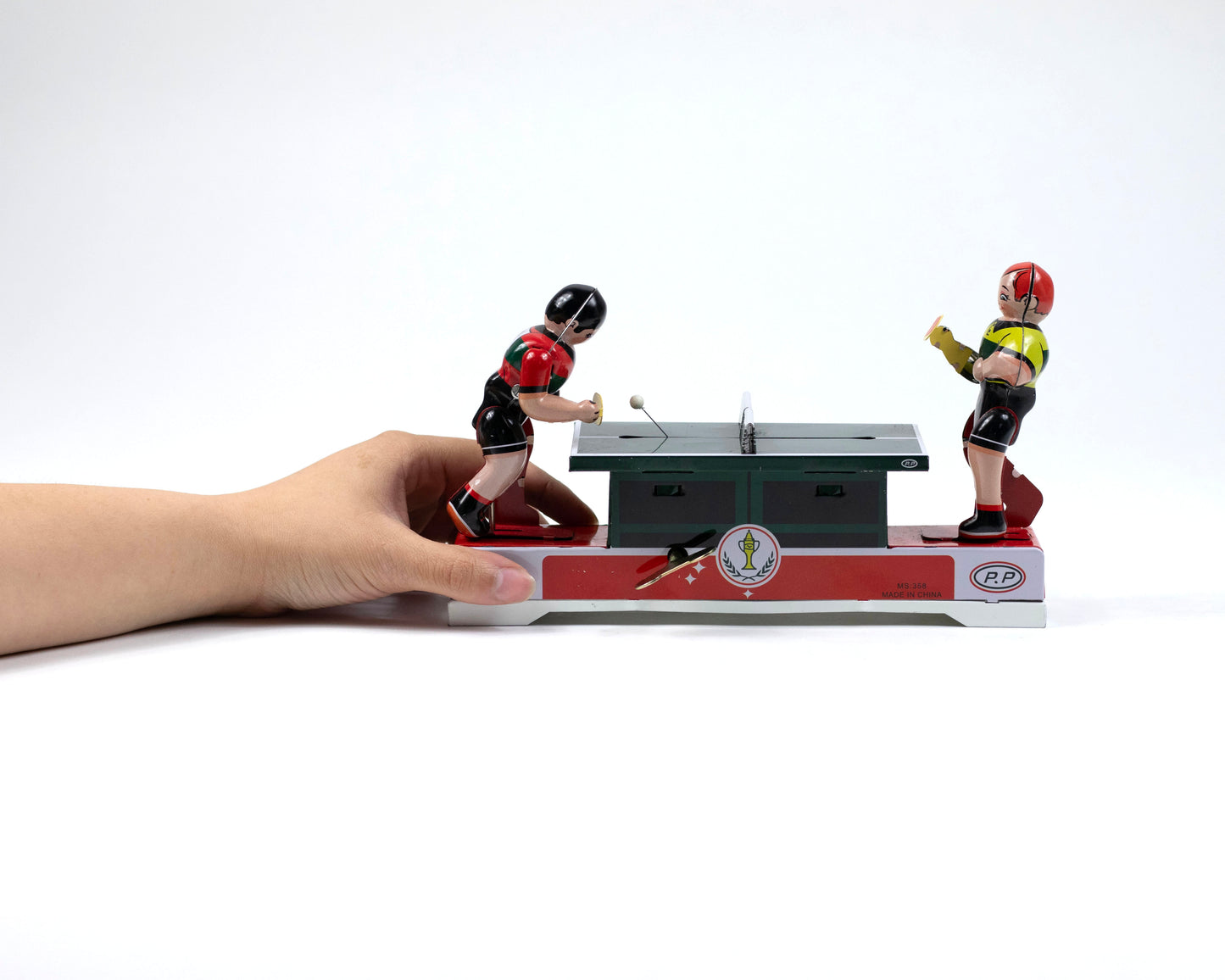 VINTAGE TIN TABLE TENNIS WIND-UP TOY - WORKS!