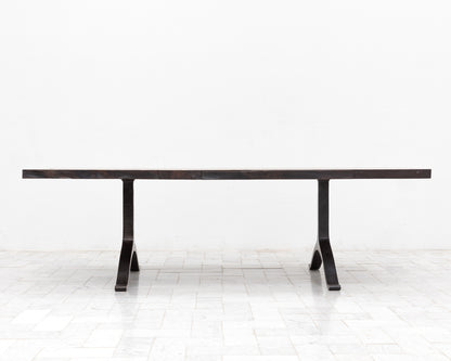 BRONZE WISHBONE SLAB DINING TABLE - 96" L, OXIDIZED MAPLE, BLACKENED BRONZE BASE