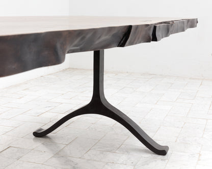 BRONZE WISHBONE SLAB DINING TABLE - 96" L, OXIDIZED MAPLE, BLACKENED BRONZE BASE