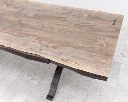 BRONZE WISHBONE SLAB DINING TABLE - 96" L, OXIDIZED MAPLE, BLACKENED BRONZE BASE