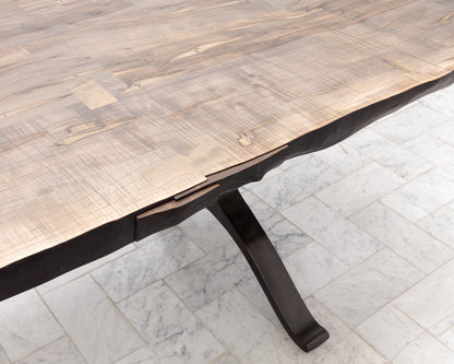 BRONZE WISHBONE SLAB DINING TABLE - 96" L, OXIDIZED MAPLE, BLACKENED BRONZE BASE