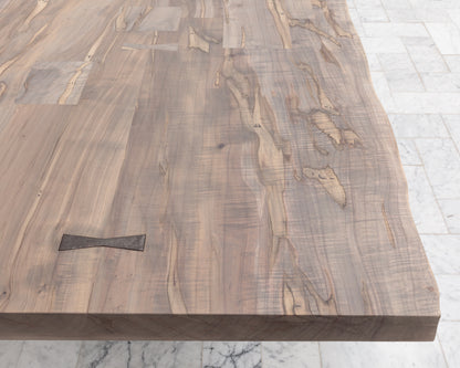 BRONZE WISHBONE SLAB DINING TABLE - 96" L, OXIDIZED MAPLE, BLACKENED BRONZE BASE