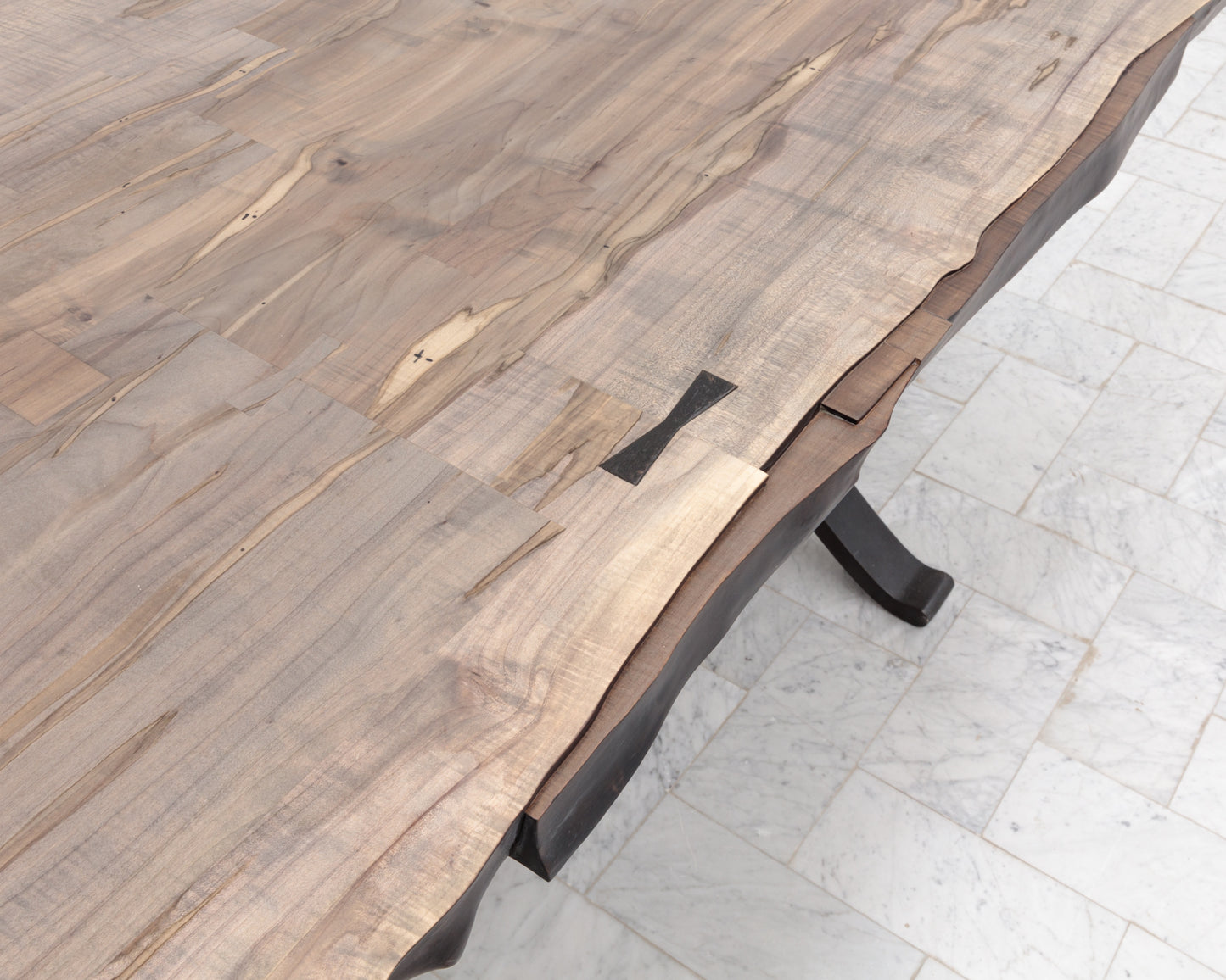 BRONZE WISHBONE SLAB DINING TABLE - 96" L, OXIDIZED MAPLE, BLACKENED BRONZE BASE