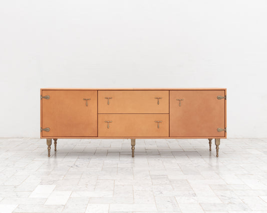 CAPTAIN'S CREDENZA - 78" L, NUDE LEATHER, NATURAL BRONZE HARDWARE