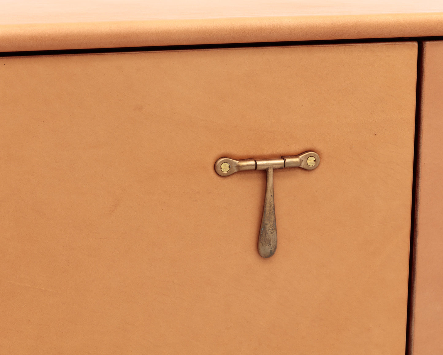 CAPTAIN'S CREDENZA - 78" L, NUDE LEATHER, NATURAL BRONZE HARDWARE
