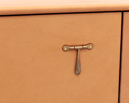 CAPTAIN'S CREDENZA - 78" L, NUDE LEATHER, NATURAL BRONZE HARDWARE