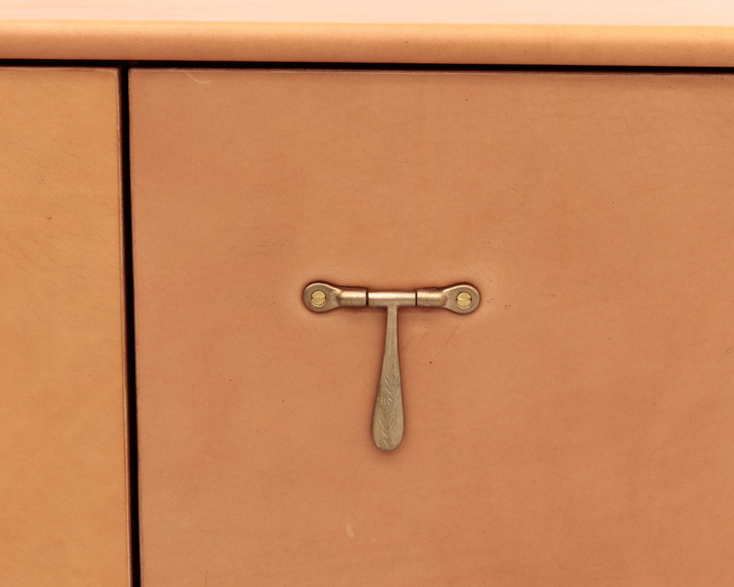 CAPTAIN'S CREDENZA - 78" L, NUDE LEATHER, NATURAL BRONZE HARDWARE