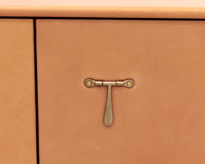 CAPTAIN'S CREDENZA - 78" L, NUDE LEATHER, NATURAL BRONZE HARDWARE