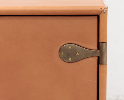 CAPTAIN'S CREDENZA - 78" L, NUDE LEATHER, NATURAL BRONZE HARDWARE