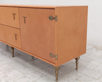 CAPTAIN'S CREDENZA - 78" L, NUDE LEATHER, NATURAL BRONZE HARDWARE