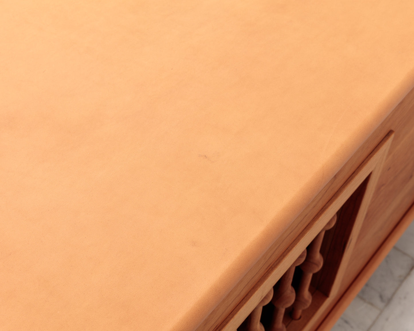 CAPTAIN'S CREDENZA - 78" L, NUDE LEATHER, NATURAL BRONZE HARDWARE