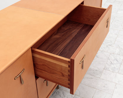 CAPTAIN'S CREDENZA - 78" L, NUDE LEATHER, NATURAL BRONZE HARDWARE