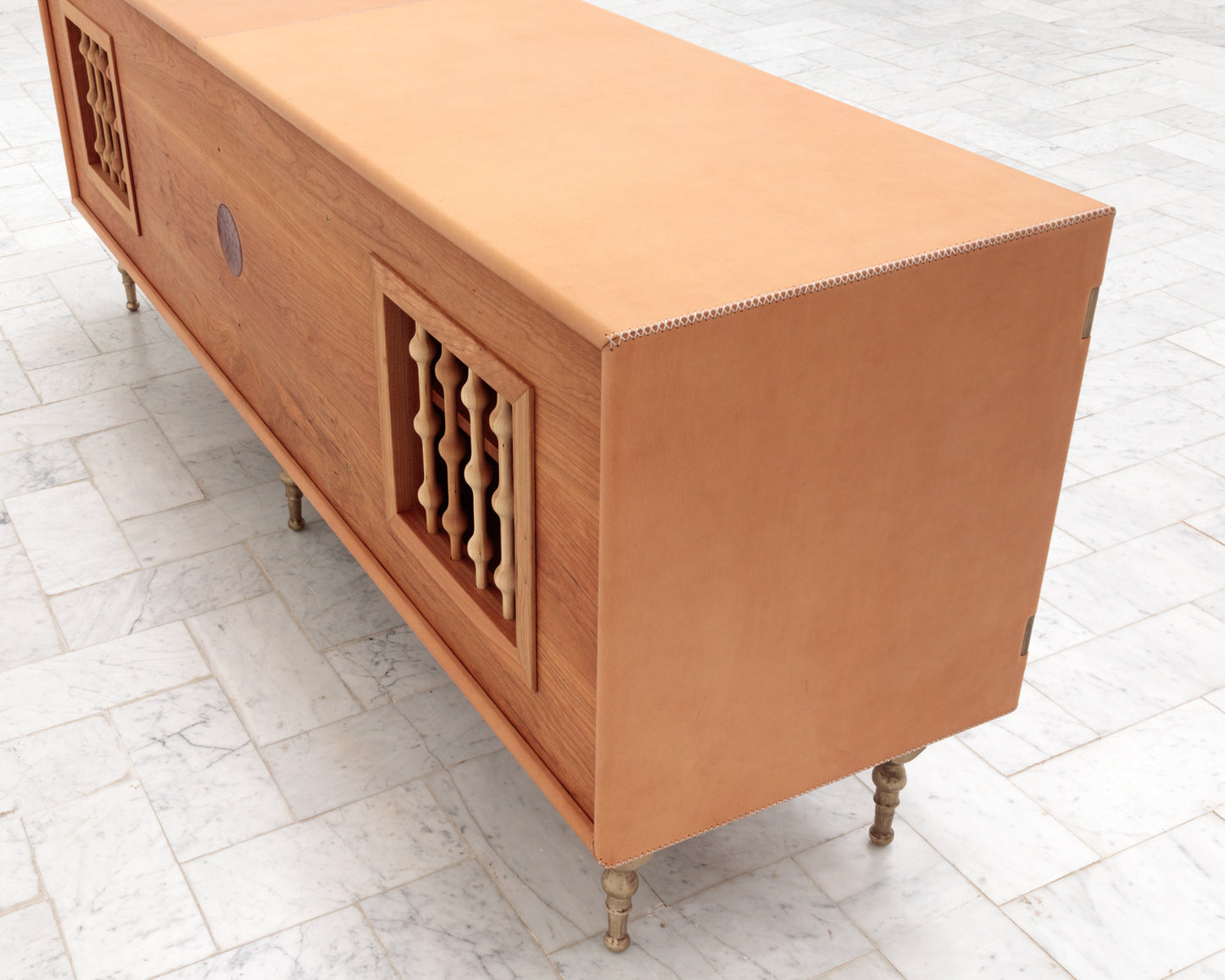 CAPTAIN'S CREDENZA - 78" L, NUDE LEATHER, NATURAL BRONZE HARDWARE