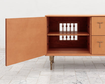CAPTAIN'S CREDENZA - 78" L, NUDE LEATHER, NATURAL BRONZE HARDWARE