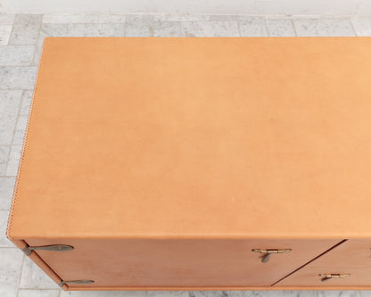CAPTAIN'S CREDENZA - 78" L, NUDE LEATHER, NATURAL BRONZE HARDWARE