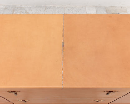 CAPTAIN'S CREDENZA - 78" L, NUDE LEATHER, NATURAL BRONZE HARDWARE