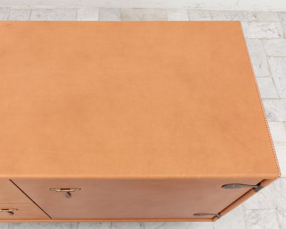 CAPTAIN'S CREDENZA - 78" L, NUDE LEATHER, NATURAL BRONZE HARDWARE