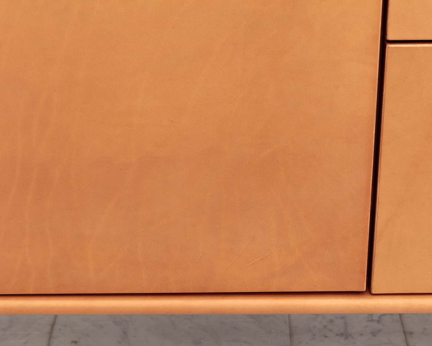 CAPTAIN'S CREDENZA - 78" L, NUDE LEATHER, NATURAL BRONZE HARDWARE