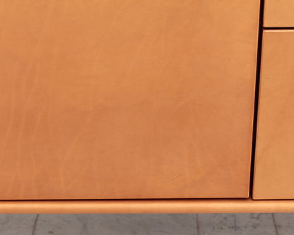 CAPTAIN'S CREDENZA - 78" L, NUDE LEATHER, NATURAL BRONZE HARDWARE