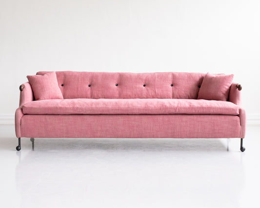 ABEL SOFA - 8', BDDW FABRIC #141, CLARO WALNUT ARMS, BLACKENED BRONZE FEET