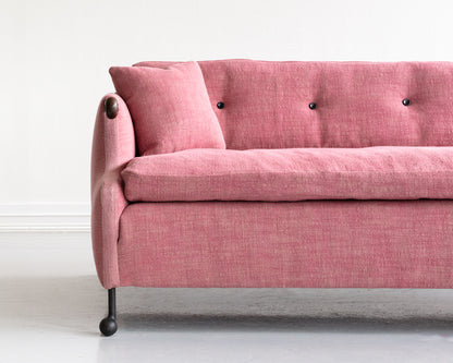 ABEL SOFA - 8', BDDW FABRIC #141, CLARO WALNUT ARMS, BLACKENED BRONZE FEET