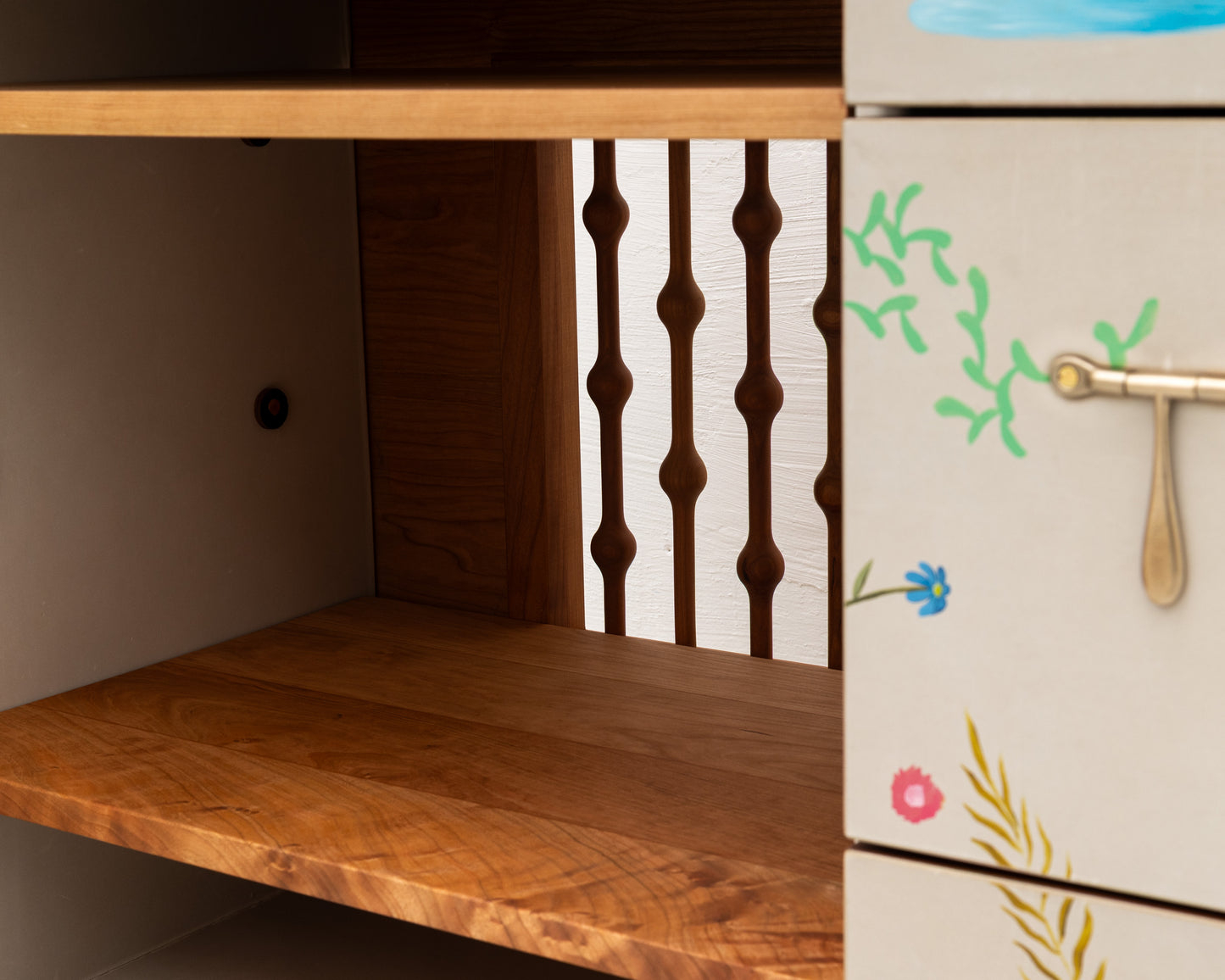TATTOOED CAPTAIN'S BUREAU - 48" L, PARCHMENT LEATHER, NATURAL BRONZE HARDWARE