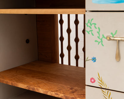 TATTOOED CAPTAIN'S BUREAU - 48" L, PARCHMENT LEATHER, NATURAL BRONZE HARDWARE