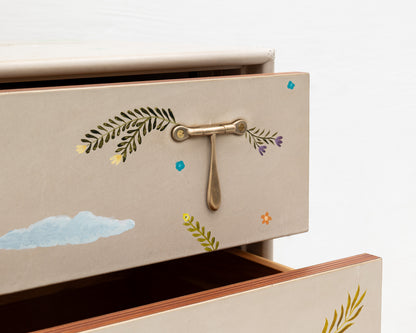 TATTOOED CAPTAIN'S BUREAU - 48" L, PARCHMENT LEATHER, NATURAL BRONZE HARDWARE