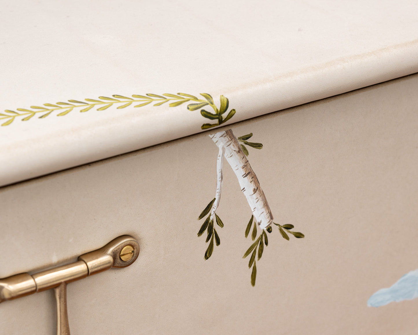 TATTOOED CAPTAIN'S BUREAU - 48" L, PARCHMENT LEATHER, NATURAL BRONZE HARDWARE