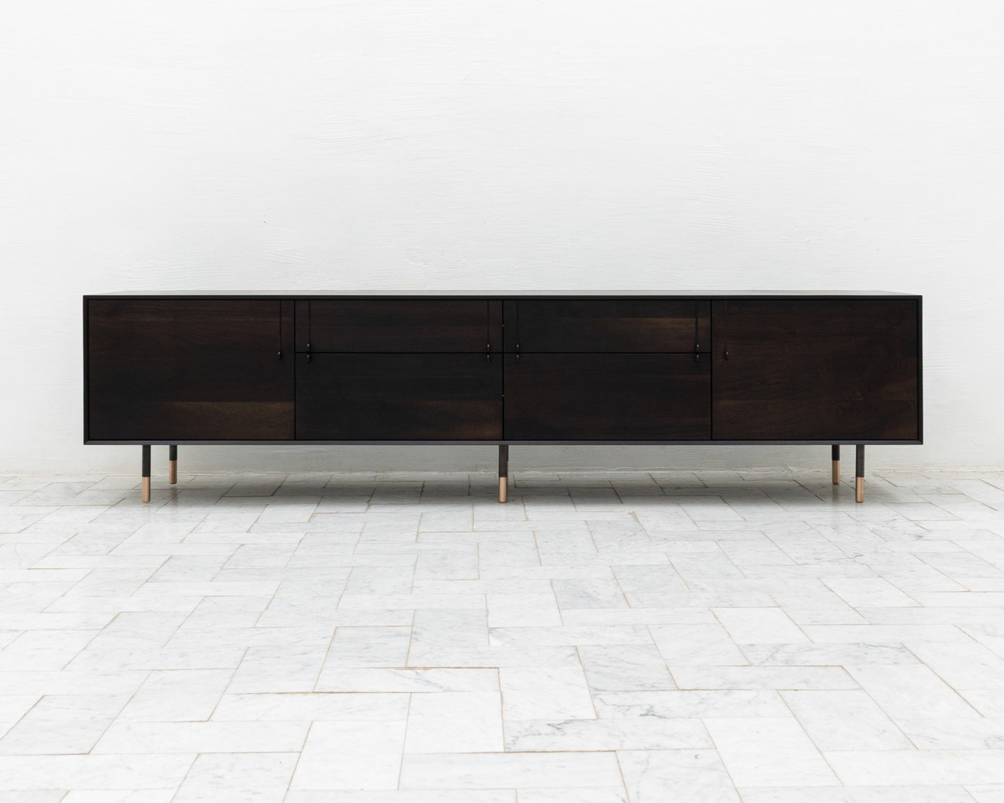 LAKE MID CREDENZA - 95" L, EBONIZED WALNUT EXTERIOR, EBONIZED WALNUT FACES