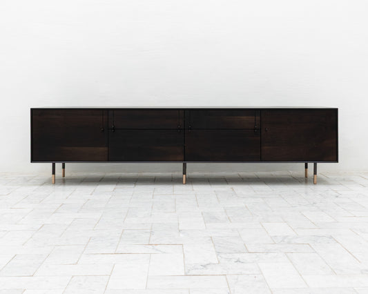 LAKE MID CREDENZA - 95" L, EBONIZED WALNUT EXTERIOR, EBONIZED WALNUT FACES