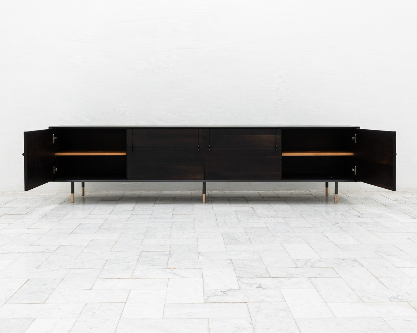 LAKE MID CREDENZA - 95" L, EBONIZED WALNUT EXTERIOR, EBONIZED WALNUT FACES
