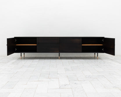 LAKE MID CREDENZA - 95" L, EBONIZED WALNUT EXTERIOR, EBONIZED WALNUT FACES