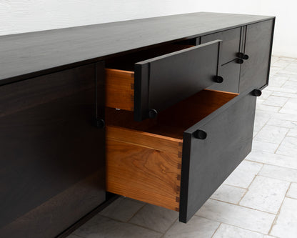 LAKE MID CREDENZA - 95" L, EBONIZED WALNUT EXTERIOR, EBONIZED WALNUT FACES