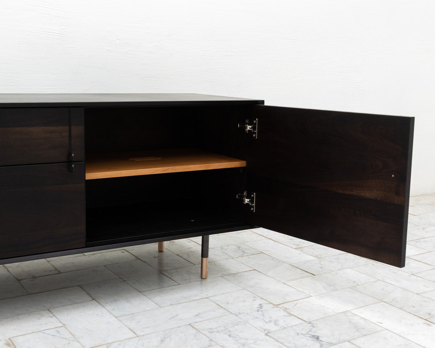 LAKE MID CREDENZA - 95" L, EBONIZED WALNUT EXTERIOR, EBONIZED WALNUT FACES