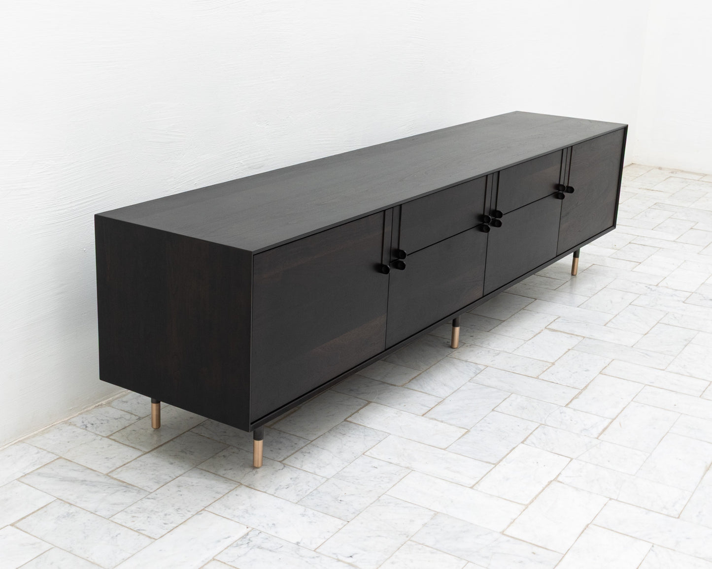 LAKE MID CREDENZA - 95" L, EBONIZED WALNUT EXTERIOR, EBONIZED WALNUT FACES