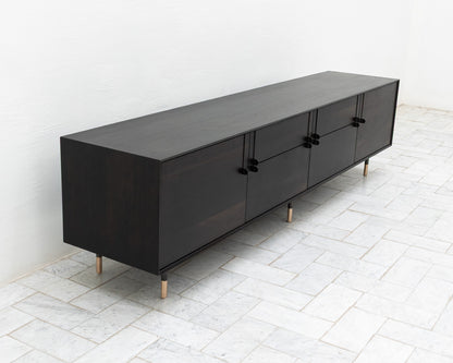 LAKE MID CREDENZA - 95" L, EBONIZED WALNUT EXTERIOR, EBONIZED WALNUT FACES