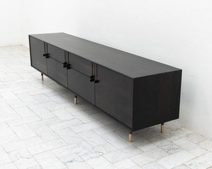 LAKE MID CREDENZA - 95" L, EBONIZED WALNUT EXTERIOR, EBONIZED WALNUT FACES