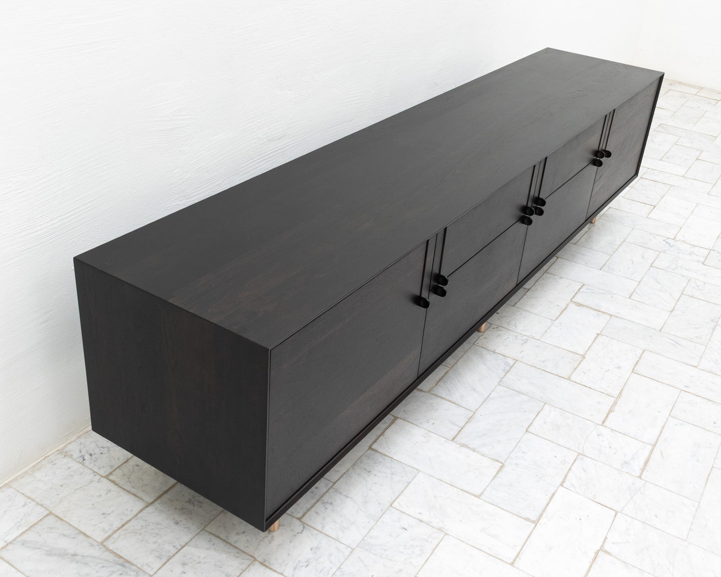 LAKE MID CREDENZA - 95" L, EBONIZED WALNUT EXTERIOR, EBONIZED WALNUT FACES