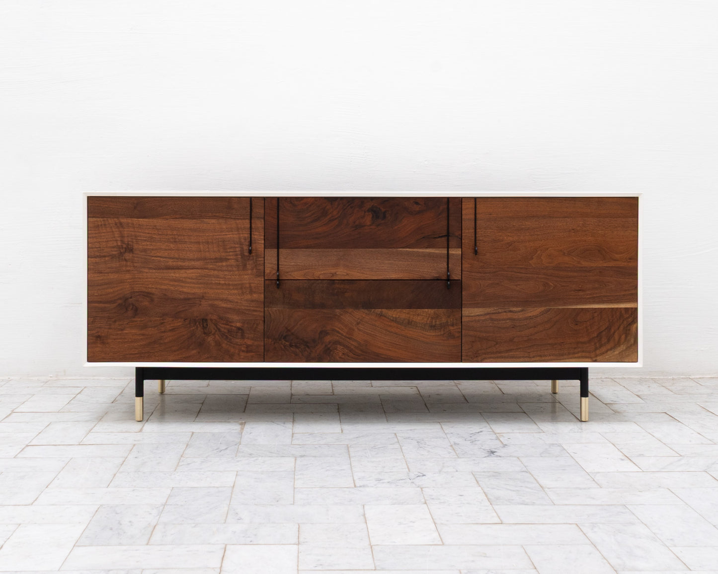 LAKE CREDENZA - 67" L, WHITE LACQUER EXTERIOR, CLARO WALNUT FACES