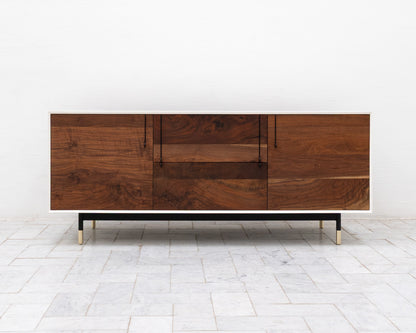 LAKE CREDENZA - 67" L, WHITE LACQUER EXTERIOR, CLARO WALNUT FACES